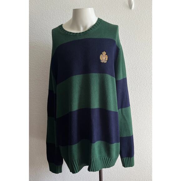 Polo Ralph Lauren XXL Crested Rugby Striped Navy forest Green Sweater Men’s
